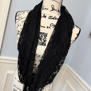 Scarf, Infinity black lace with delicate fringe